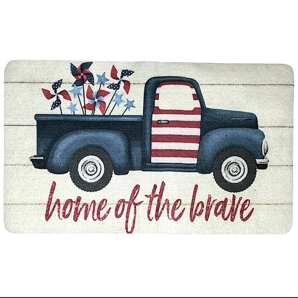 Patriotic Rug Accent Mat Americana Retro Nostalgic Vintage Truck US Flag 17 x 28 - Picture 14 of 14